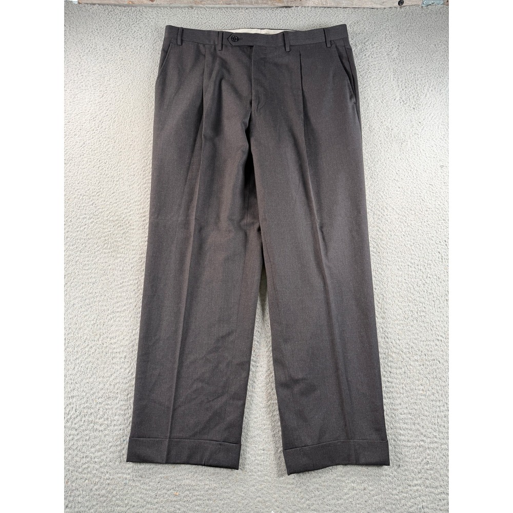 Canali Dress Pants Mens 38x28 Charcoal Gray Wool Pleated Cuffed Italy